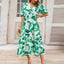 Ruched Printed Surplice Short Sleeve Dress - Korvel