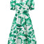 Ruched Printed Surplice Short Sleeve Dress - Korvel