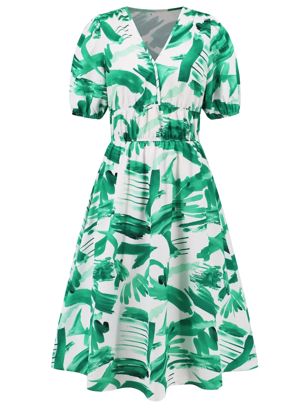 Ruched Printed Surplice Short Sleeve Dress - Korvel