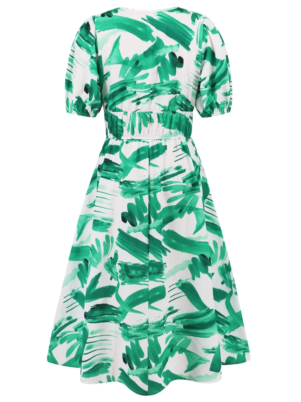Ruched Printed Surplice Short Sleeve Dress - Korvel