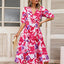 Ruched Printed Surplice Short Sleeve Dress - Korvel
