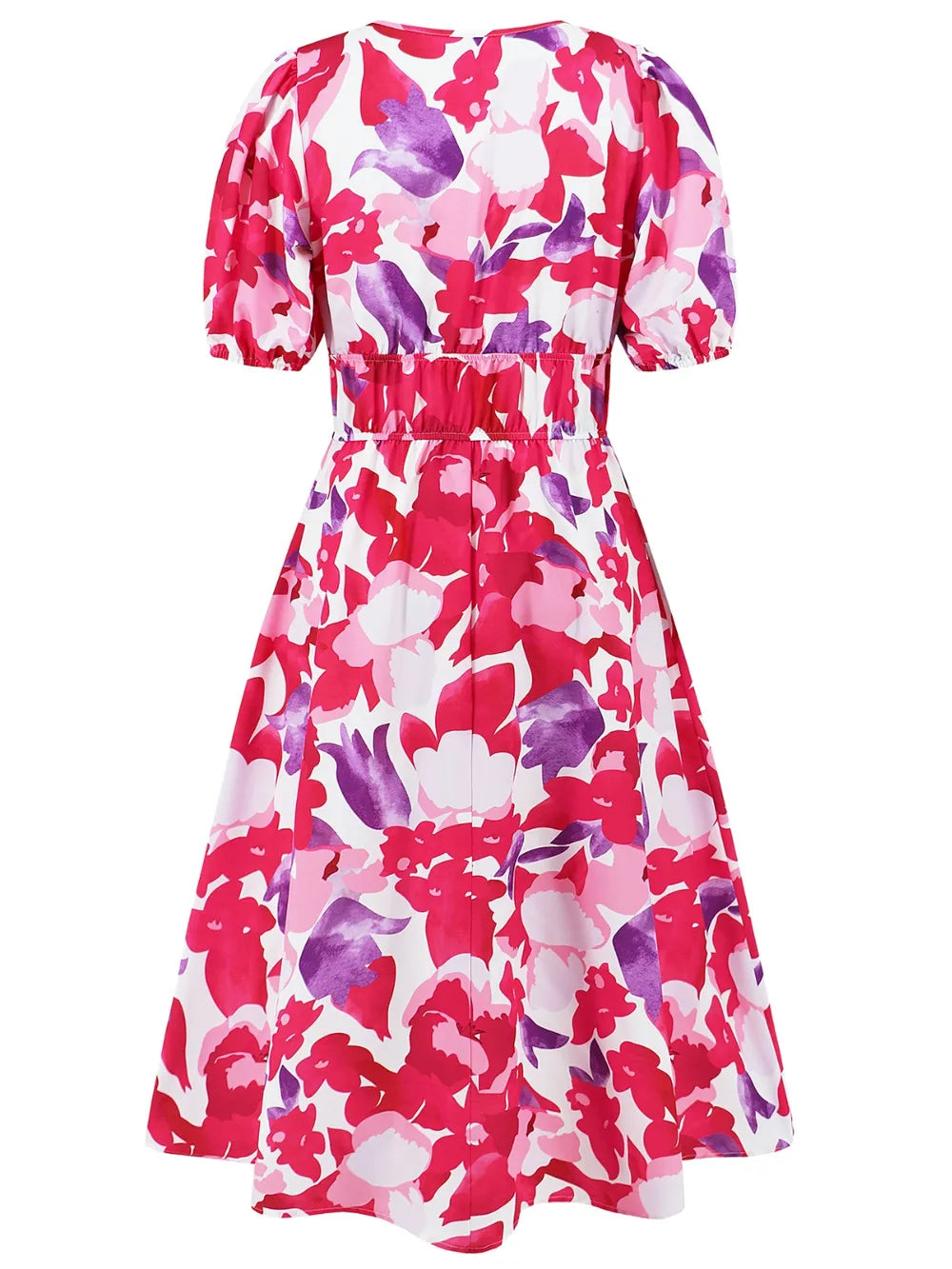 Ruched Printed Surplice Short Sleeve Dress - Korvel