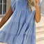 Ruched Round Neck Cap Sleeve Mini Dress