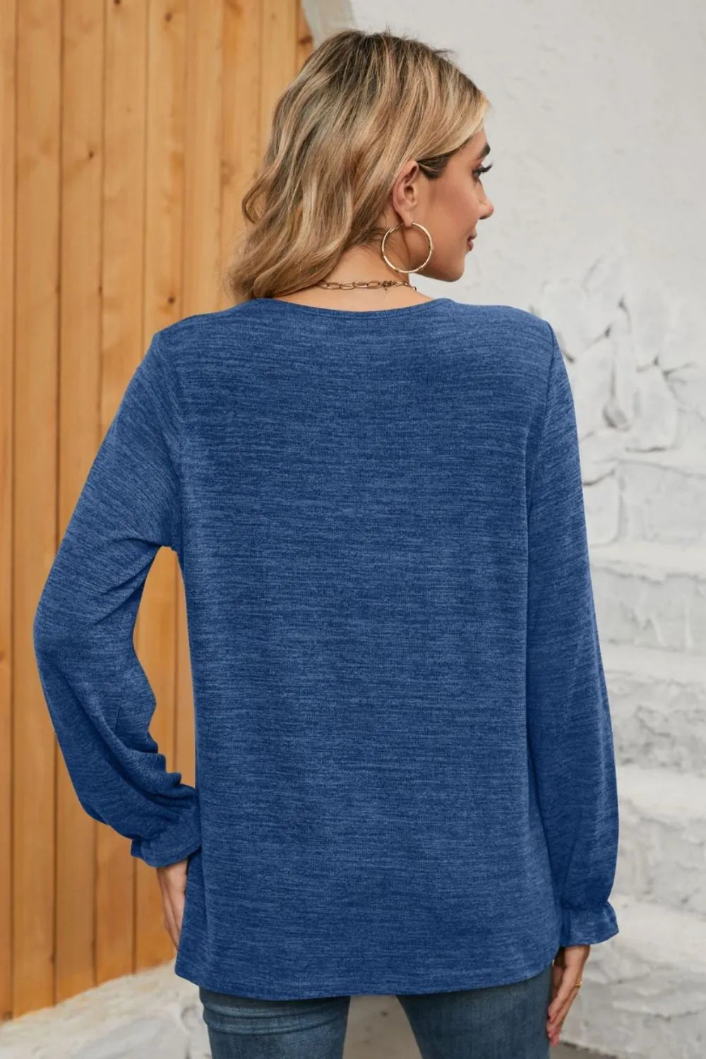 Ruched Round Neck Flounce Sleeve T-Shirt - Korvel