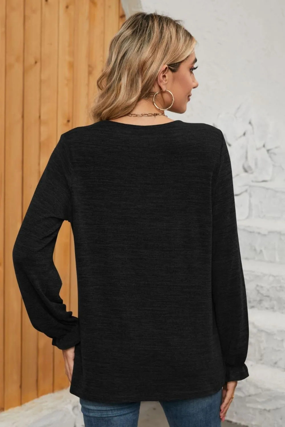 Ruched Round Neck Flounce Sleeve T-Shirt - Korvel