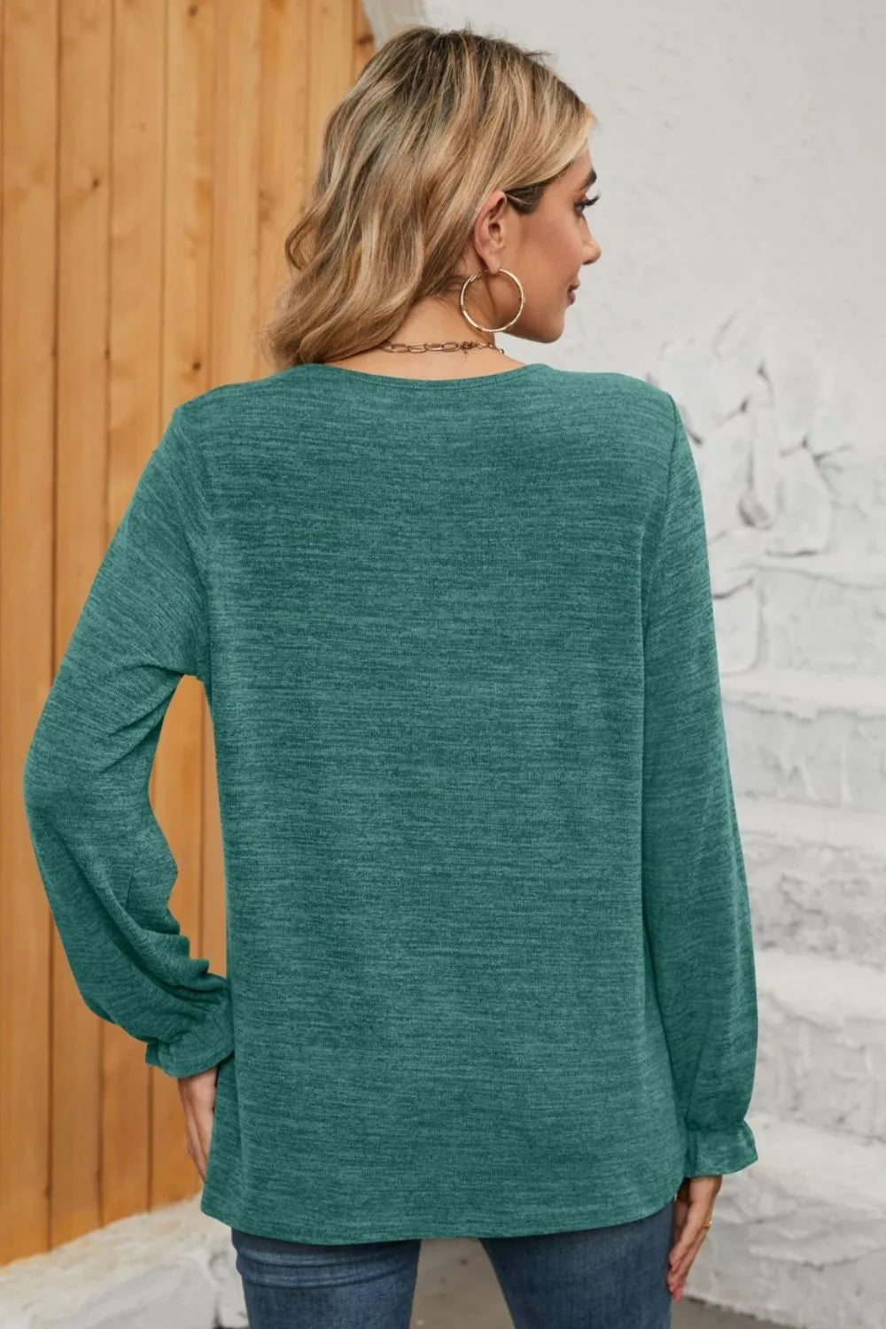 Ruched Round Neck Flounce Sleeve T-Shirt - Korvel