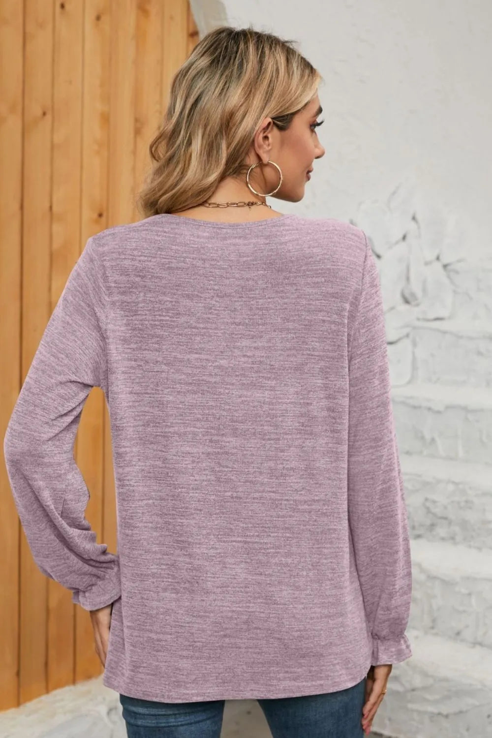 Ruched Round Neck Flounce Sleeve T-Shirt - Korvel