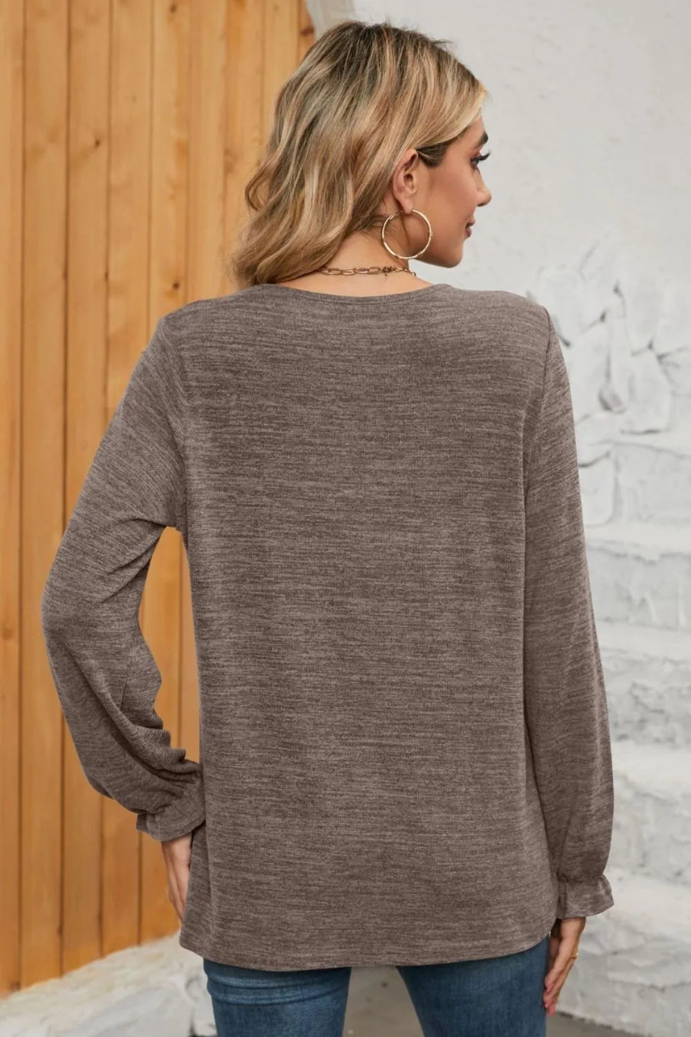 Ruched Round Neck Flounce Sleeve T-Shirt - Korvel