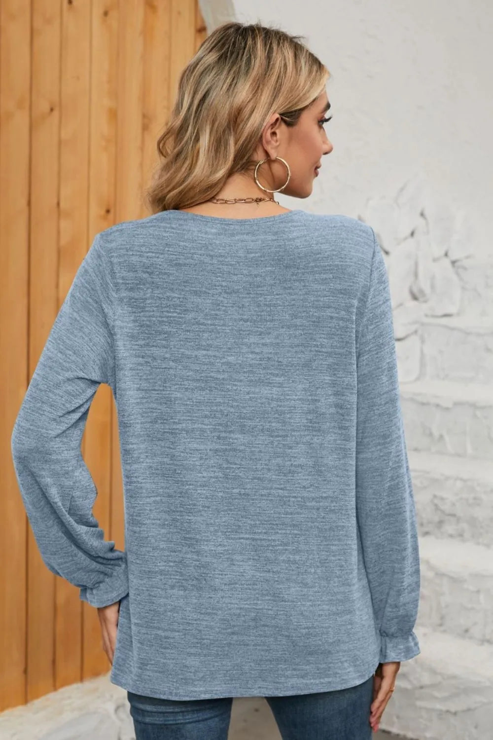 Ruched Round Neck Flounce Sleeve T-Shirt - Korvel
