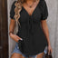 Blusa con Mangas Acampanadas y Escote en V Fruncido