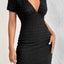 Ruched V-Neck Short Sleeve Dress - Korvel
