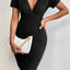 Ruched V-Neck Short Sleeve Dress - Korvel