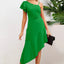 Ruffled Asymmetrical Neck Flutter Sleeve Dress