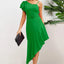 Ruffled Asymmetrical Neck Flutter Sleeve Dress