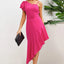 Ruffled Asymmetrical Neck Flutter Sleeve Dress