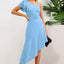 Ruffled Asymmetrical Neck Flutter Sleeve Dress