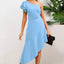 Ruffled Asymmetrical Neck Flutter Sleeve Dress