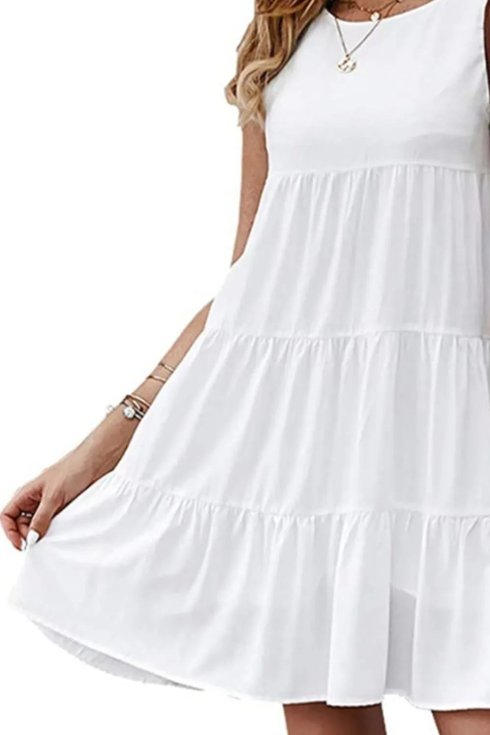 Ruffled Round Neck Cap Sleeve Mini Dress - Korvel