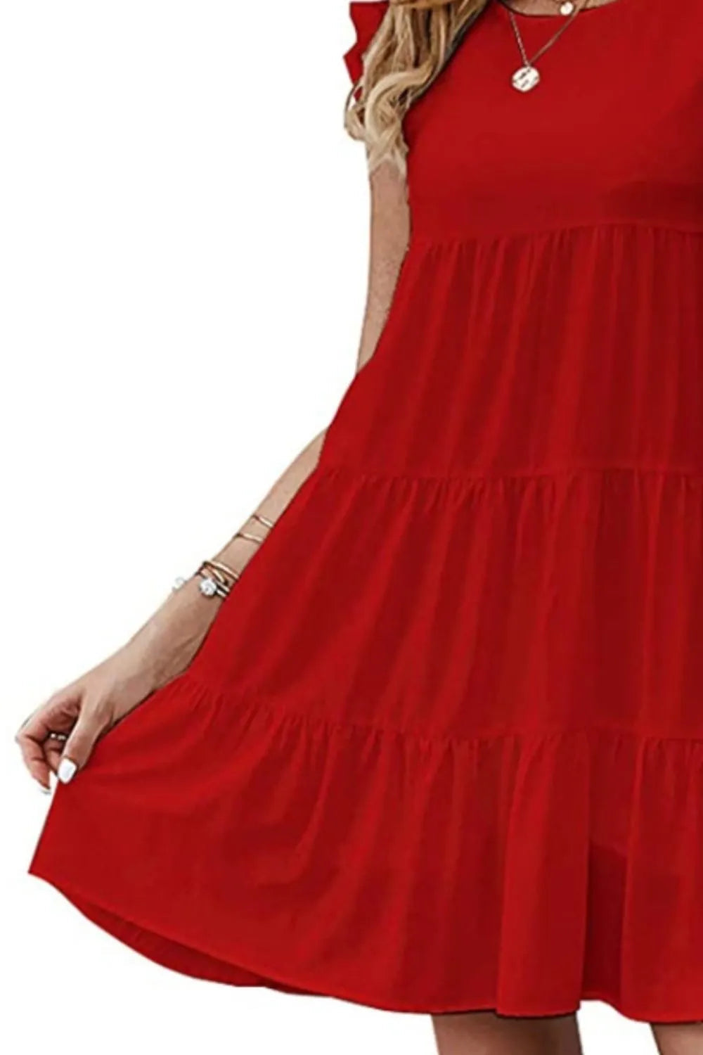 Ruffled Round Neck Cap Sleeve Mini Dress - Korvel