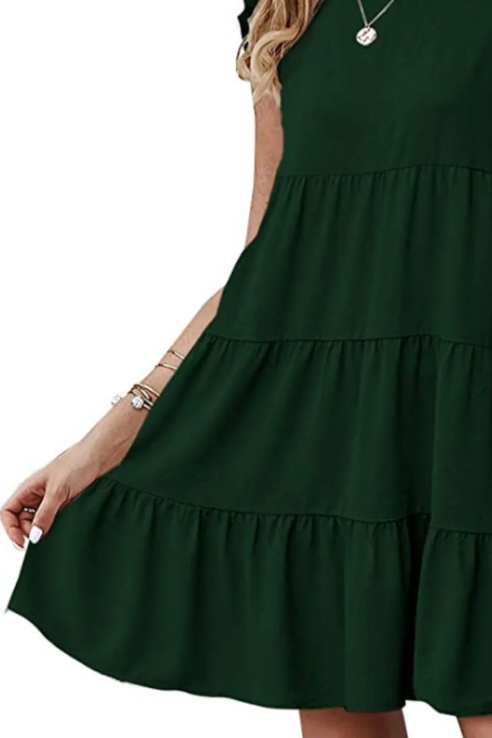 Ruffled Round Neck Cap Sleeve Mini Dress - Korvel