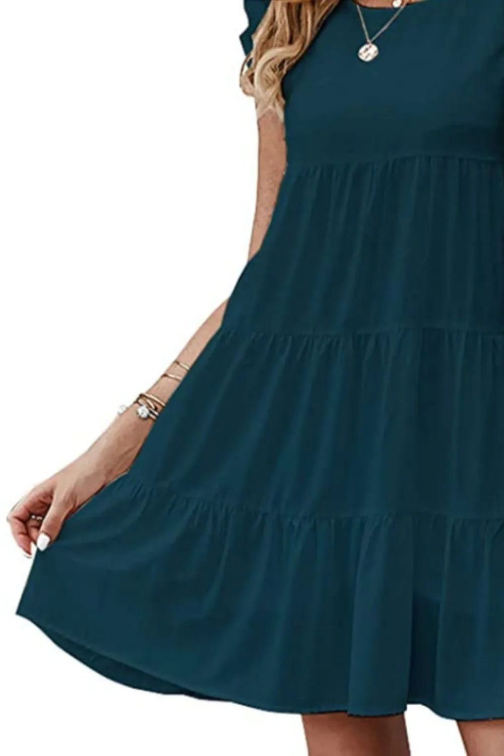 Ruffled Round Neck Cap Sleeve Mini Dress - Korvel