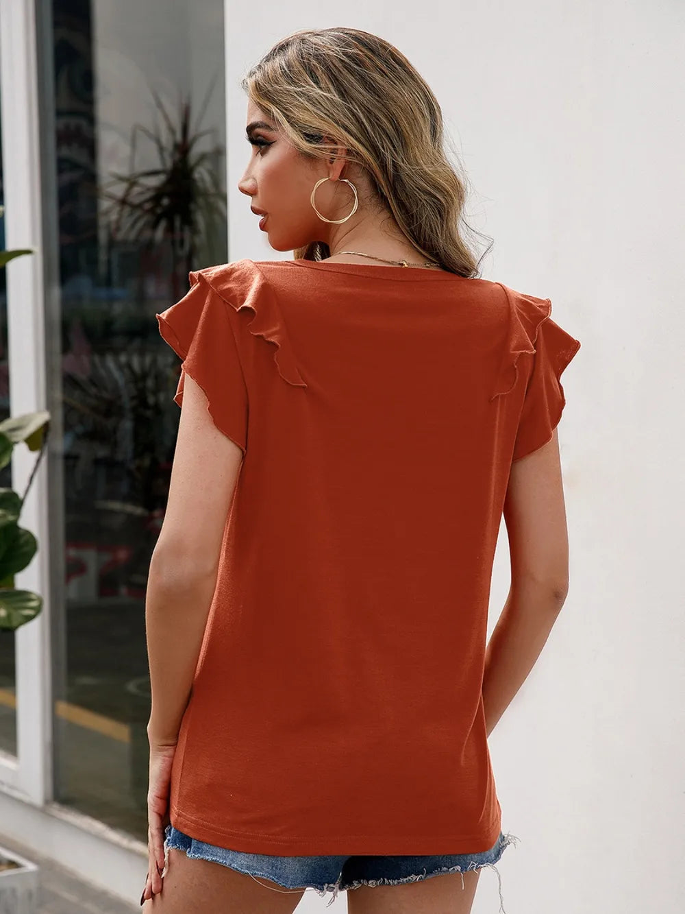 Ruffled Round Neck Cap Sleeve T-Shirt - Korvel