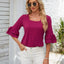 Ruffled Suqare Neck Half Sleeve Blouse - Korvel