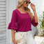 Ruffled Suqare Neck Half Sleeve Blouse - Korvel