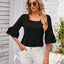 Ruffled Suqare Neck Half Sleeve Blouse - Korvel