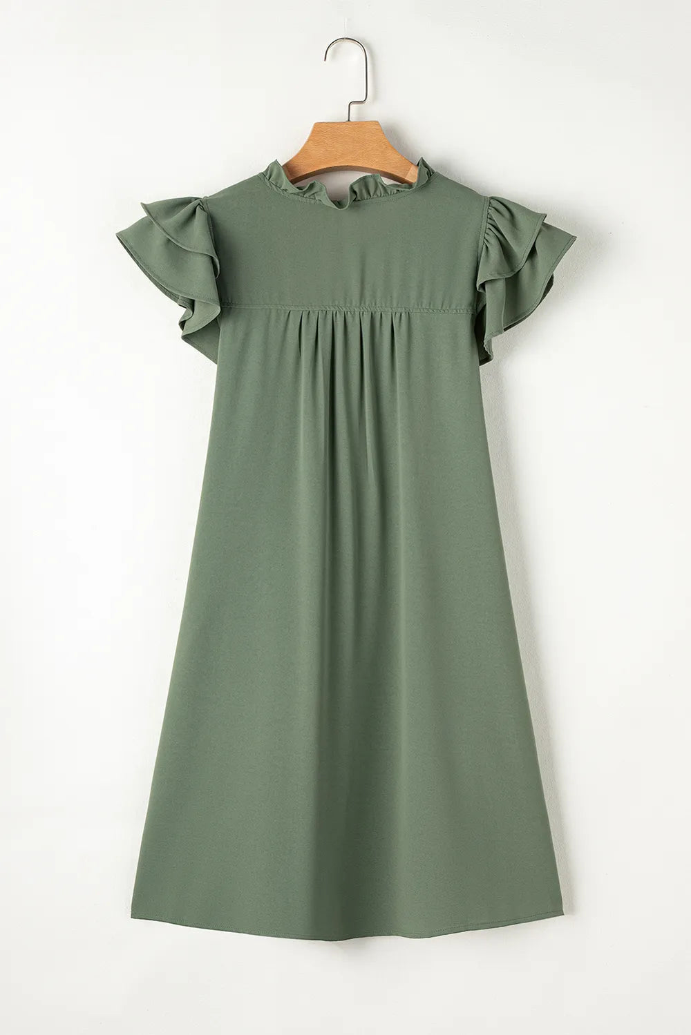 Ruffled V-Neck Cap Sleeve Mini Dress in Sage
