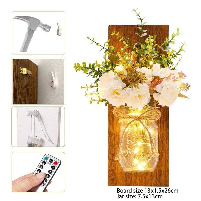 Apliques de Pared Rústicos con Luces de Hadas LED - Juego de Lámparas de Flores Hechas a Mano