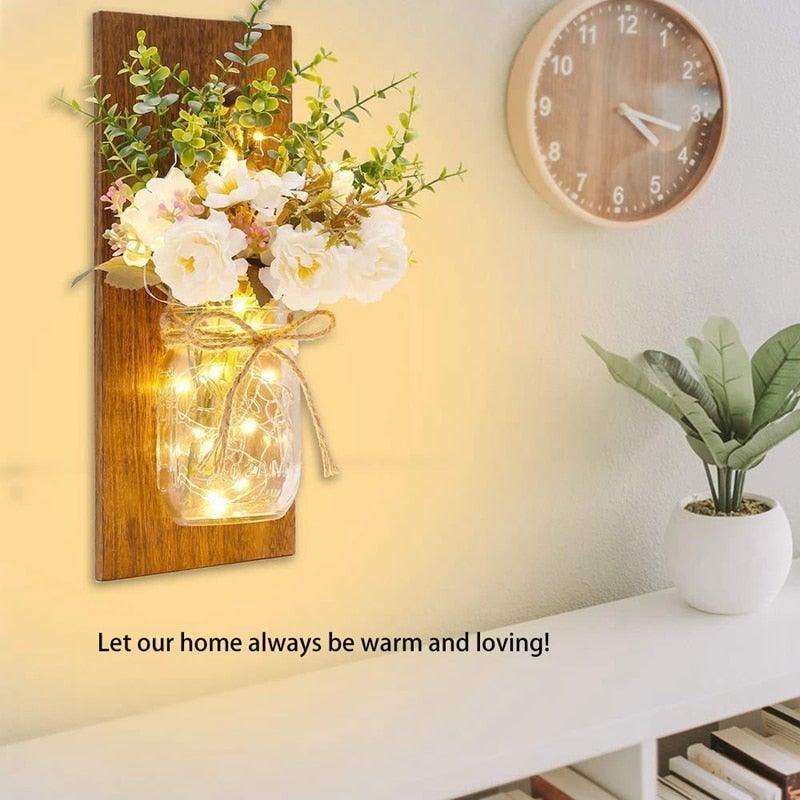 Apliques de Pared Rústicos con Luces de Hadas LED - Juego de Lámparas de Flores Hechas a Mano
