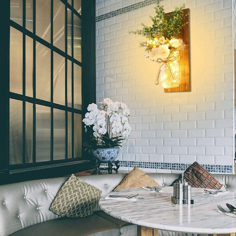 Apliques de Pared Rústicos con Luces de Hadas LED - Juego de Lámparas de Flores Hechas a Mano