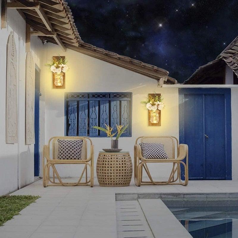 Apliques de Pared Rústicos con Luces de Hadas LED - Juego de Lámparas de Flores Hechas a Mano