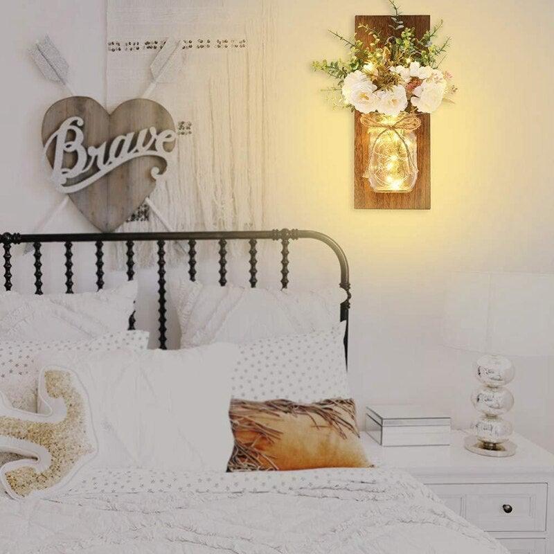 Apliques de Pared Rústicos con Luces de Hadas LED - Juego de Lámparas de Flores Hechas a Mano