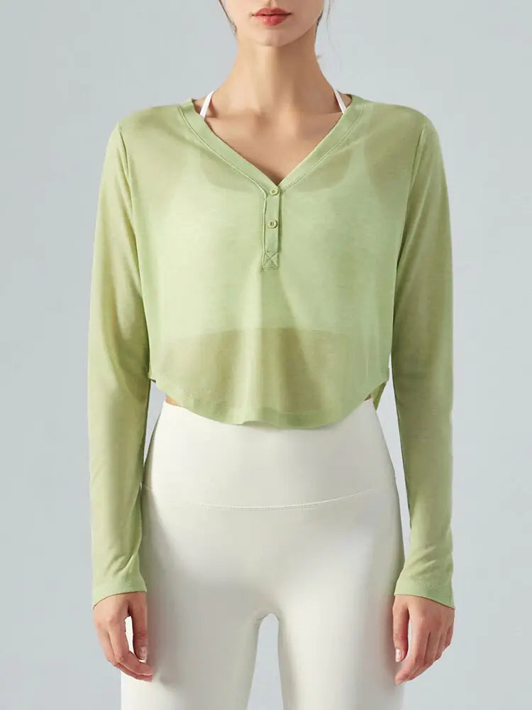 V-Neck Long Sleeve Yoga Top for Active Comfort