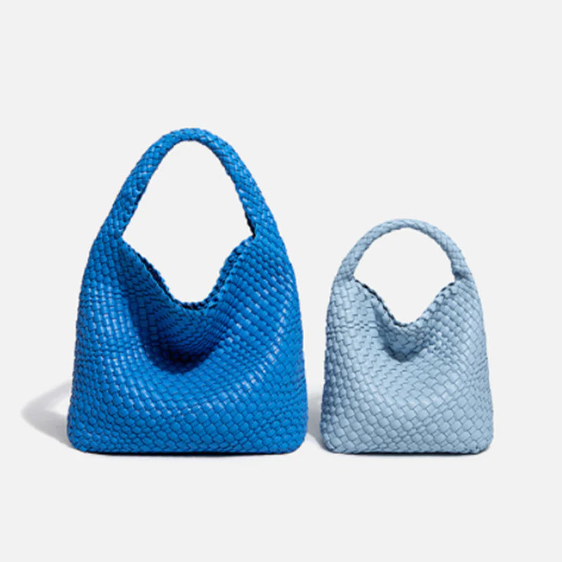 Bolso de Cubo de Cuero Suave Tejido a Mano para Mujeres