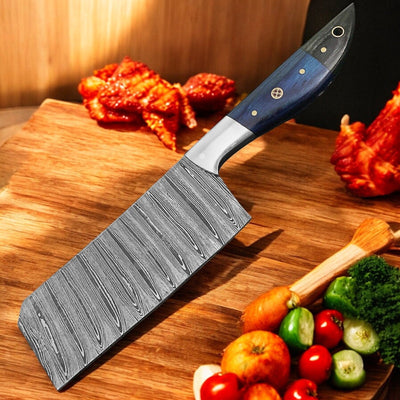 Meat Hacker – Premium Damascus Cleaver with Exotic Wood Handle & Leather Sheath - Korvel