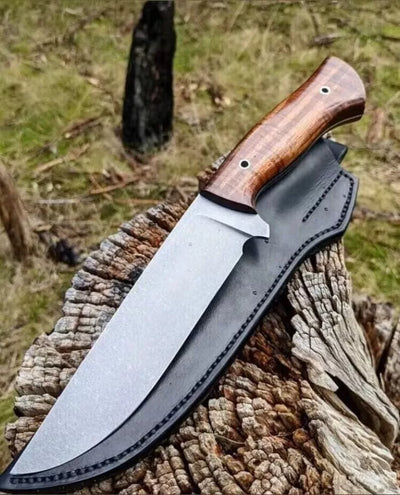 Premium Custom Hunting Knife with Tool Steel Blade & Elegant Burl Rosewood Handle - Korvel