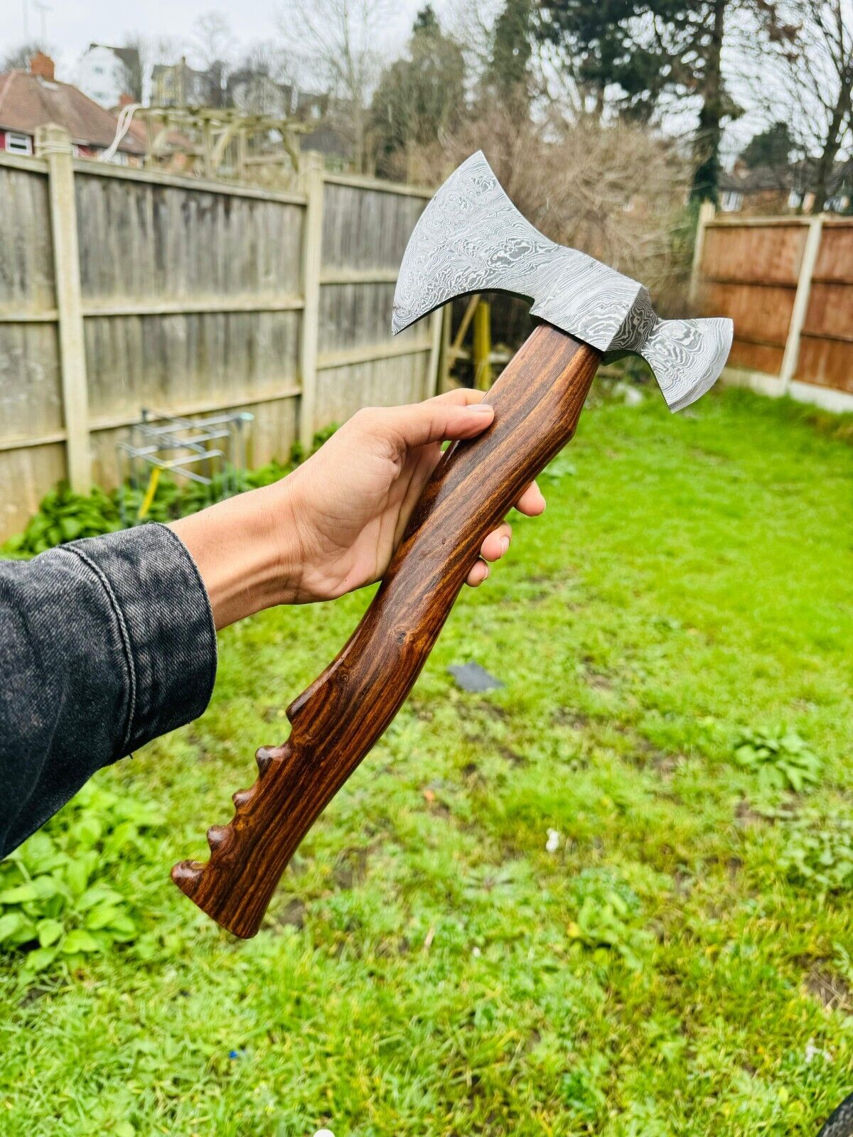Handcrafted Damascus Steel Tomahawk Axe – "Rosewood Valor" Edition - Korvel