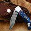 Custom Handmade Damascus Folding Pocket Knife with Stylish Epoxy Resin Handle - 3-Inch Blade - Korvel