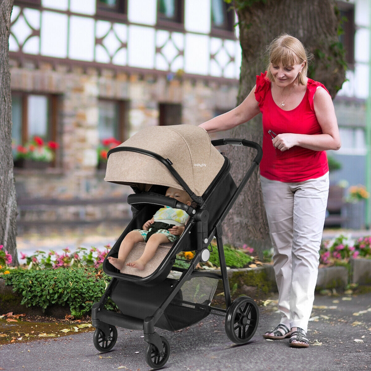 Gbruno 2-in-1 Foldable Baby Stroller - Coffee