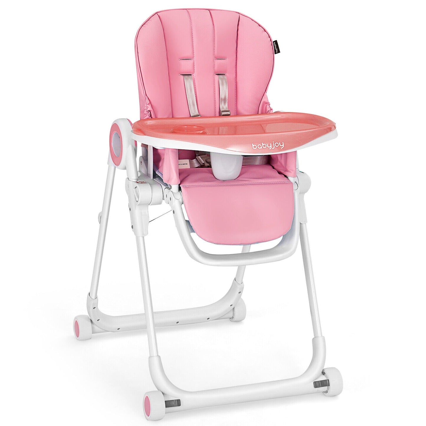 Premium Foldable Baby High Chair with Lockable Wheels - Pink