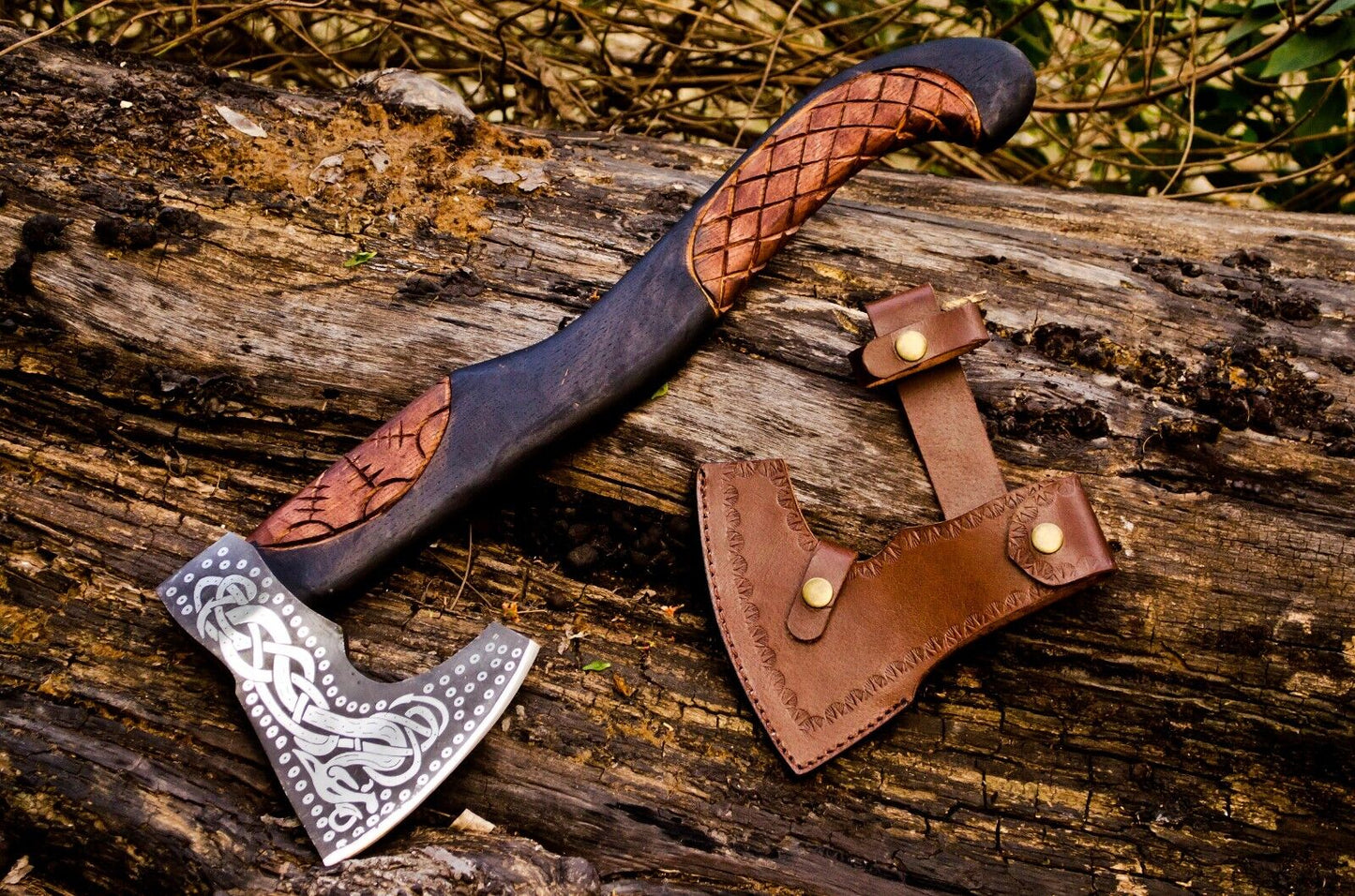 Exquisite Handcrafted Battle Axe with Engraved 1095 Steel Blade & Elegant Rosewood Handle – KBS Knives Store - Korvel