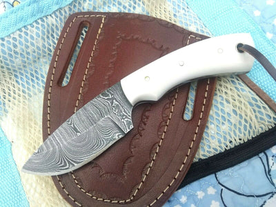 Artisan Crafted Damascus Steel Skinning Knife with Bone Handle - Korvel
