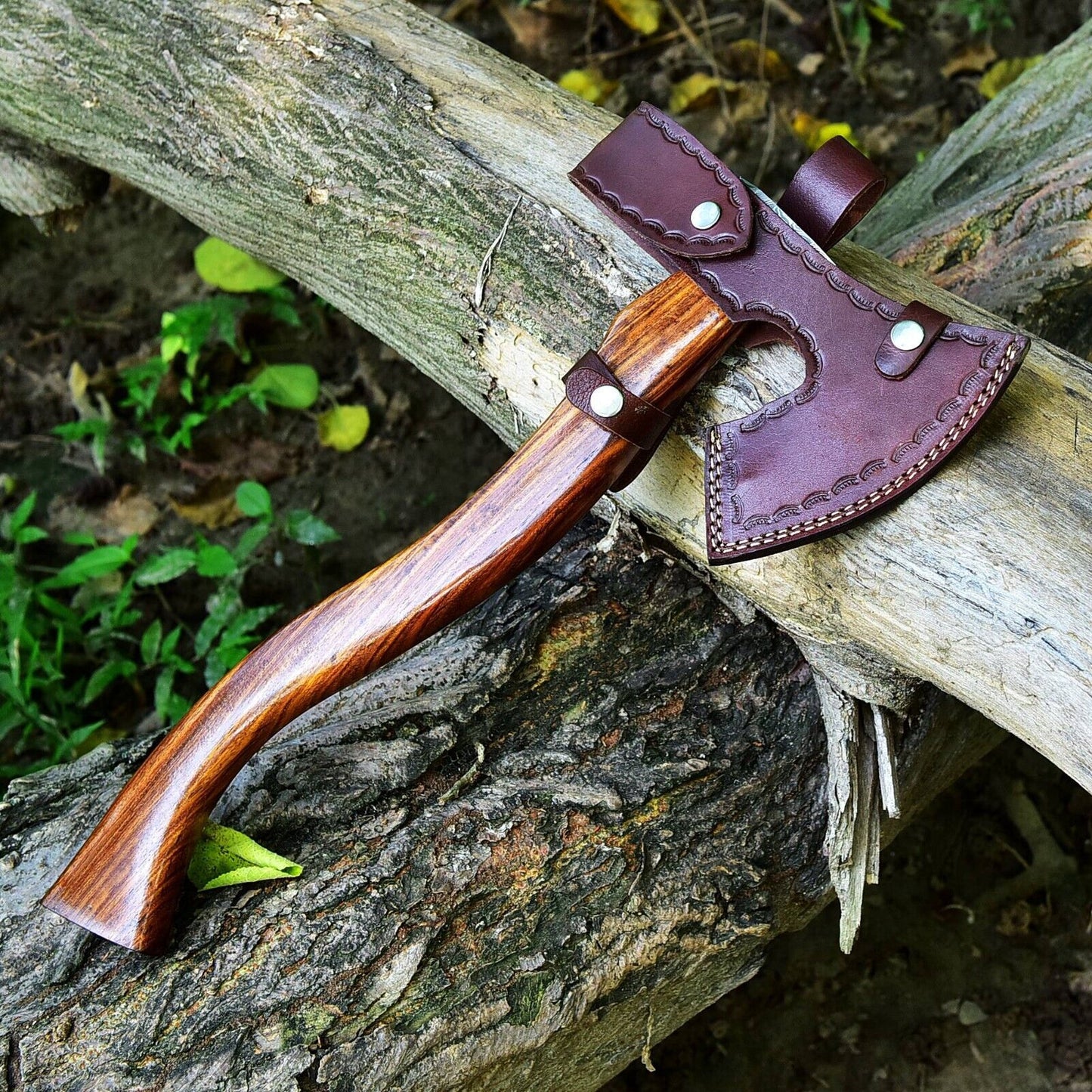 Exquisite 17-Inch Handmade Damascus Steel Tomahawk Axe with Rosewood Grip by KBS Knives - Korvel