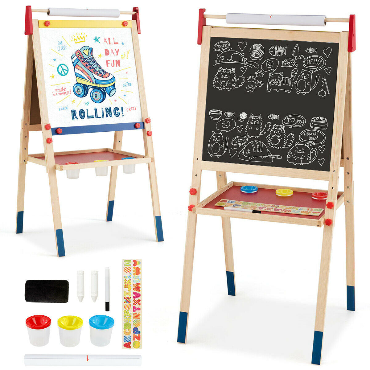 Caballete de Arte Ajustable de Madera Todo en Uno para Niños con Accesorios