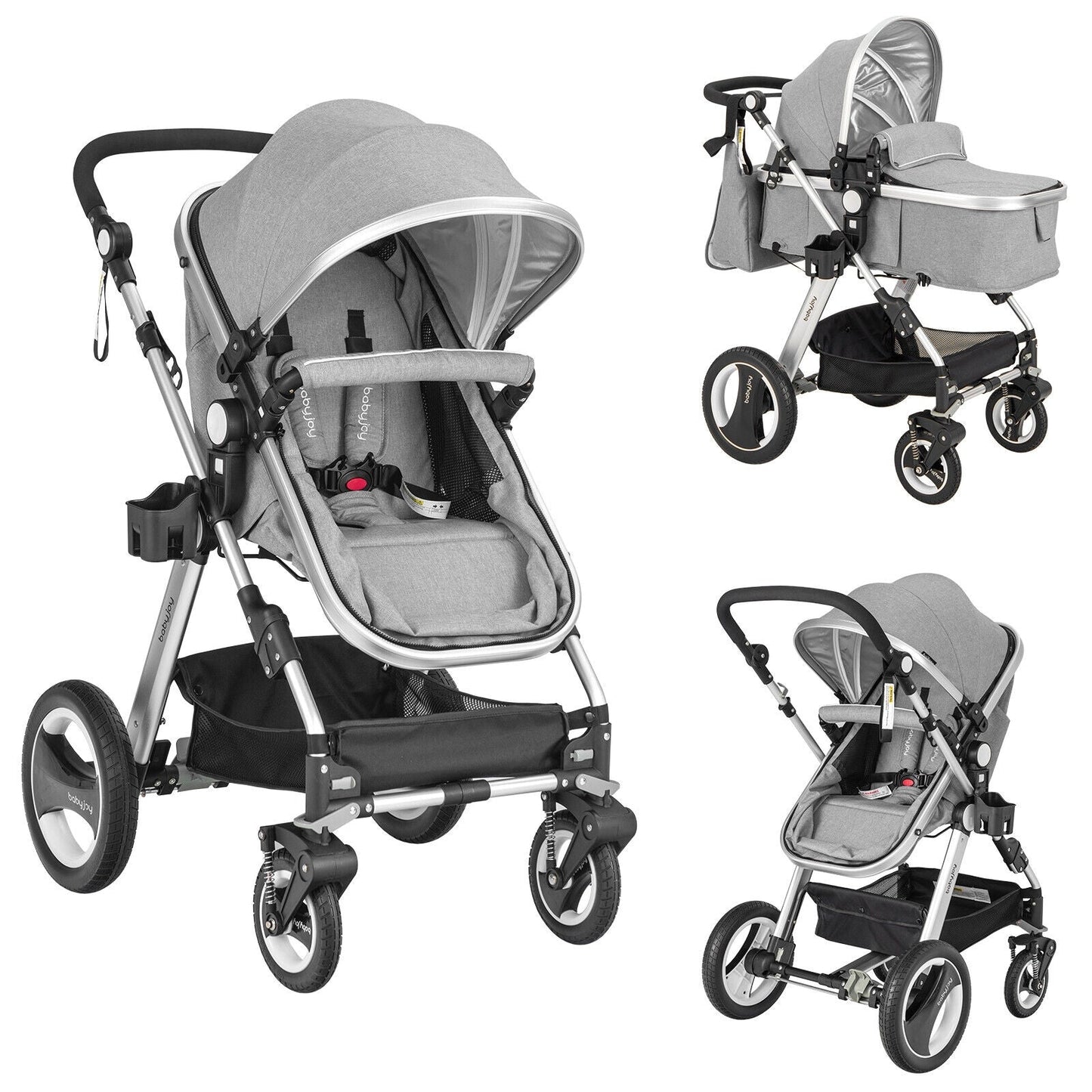 Folding Aluminum Baby Jogger Stroller with Diaper Bag - Gray
