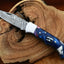 Custom Handmade Damascus Folding Pocket Knife with Stylish Epoxy Resin Handle - 3-Inch Blade - Korvel