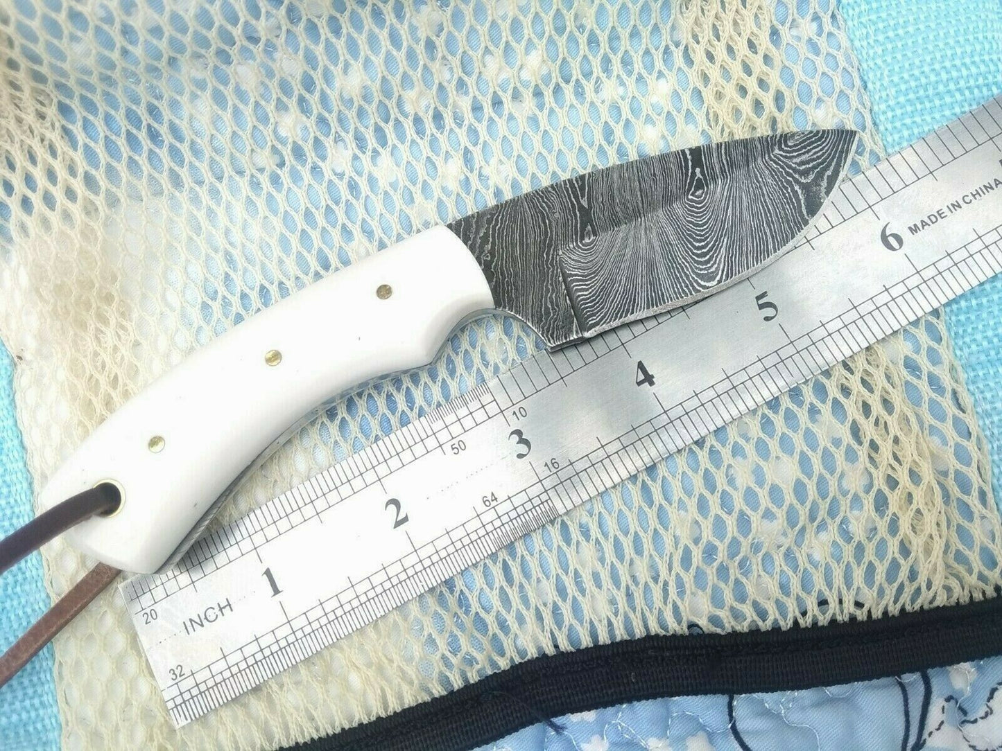 Artisan Crafted Damascus Steel Skinning Knife with Bone Handle - Korvel